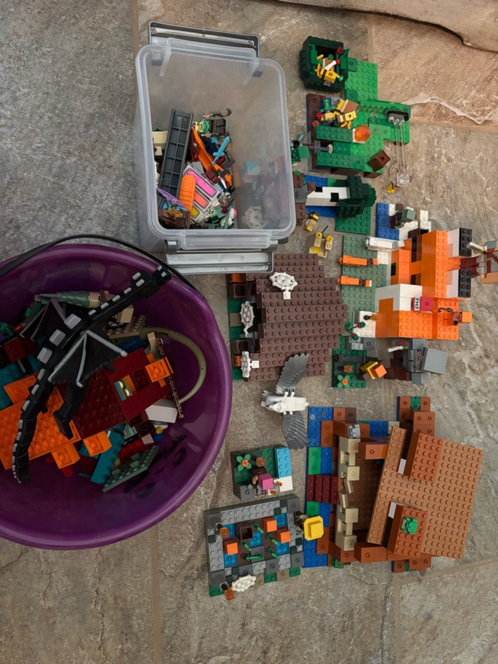 Lego Mixed Build Set with Orange, Brown, Green, Blue, White